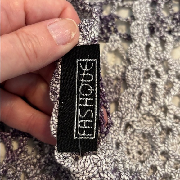 Fashque Purple and White Oversized Crochet TopTie Back Hi/Lo Front to Back XL - Picture 7 of 11